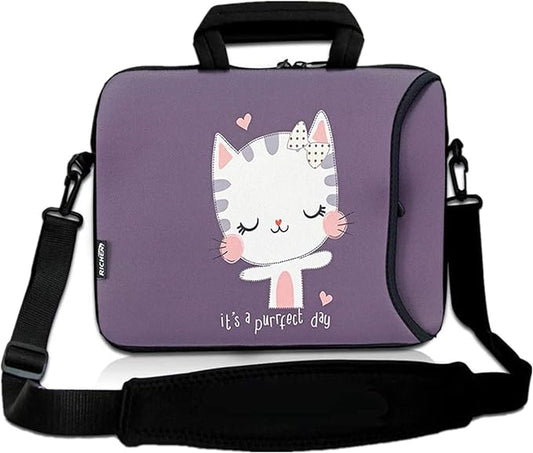 RICHEN 11 11.6 12 12.5 13 inches Case Laptop/Chromebook/Notebook PC Tablet Travel Case Neoprene Handle Sleeve with Shoulder (11-13.3 inch, Cute Cat)