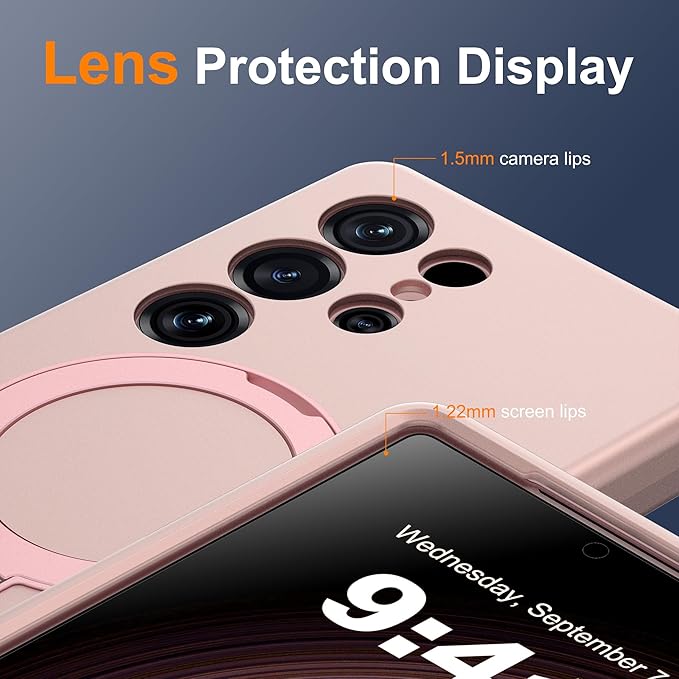 Designed for Samsung Galaxy S25 Ultra Case with Magnetic Ring Stand [Compatible with Mag-Safe][Military Grade Drop Protection][Build in Kickstand] S25 Ultra Phone Case 6.9",Rose Gold