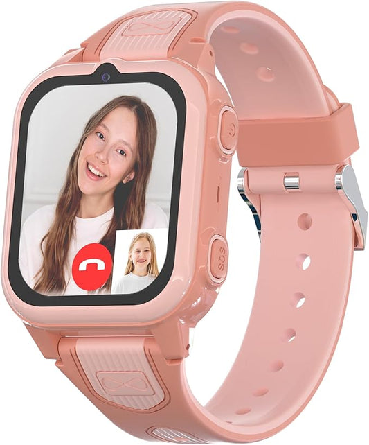 4G Kids Smart Watches Girls with GPS Tracker, Kids Cell Phone Watch with Video & Voice Calling Texting SOS Call Chat Camera Pedometer Alarm Calculator Games, Smart Watch for Girls Age 6-15(Pink)