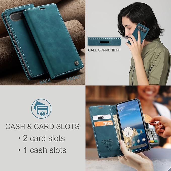 for Google Pixel 10 Pro/Pixel 10/Pixel 9/Pixel 9 Pro Case, Flip Wallet Leather Case with Card Holder Magnetic Closure Shockproof Kickstand Protective Phone Cases Cover, Blue-Green