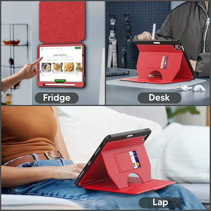 SEYMAC for iPad Air 11 inch Case M3/ M2 (2025/2024), Full Protective Auto Sleep/Wake Strong Magnetic Cover with 5 Standing Angles, Pencil Holder, Red
