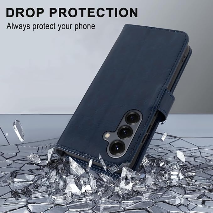 MONASAY Wallet Case Fit for Samsung Galaxy S25 5G, [Lens & Glass Screen Protector Included] [RFID Blocking] Flip Folio Leather Cell Phone Cover with Credit Card Holder, 6.2 inch, Blue