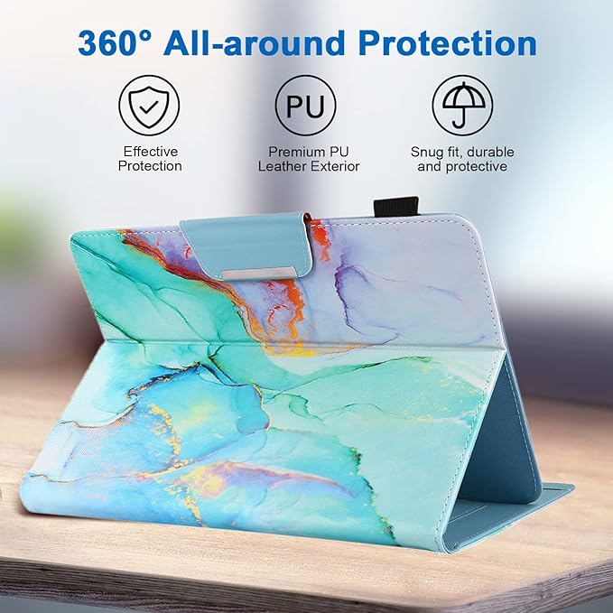 JZCreater 10 Inch Tablet Case, Universal 10 10.1 Inch Android Tablet Cover, Multi-Angle Viewing Stand Case for 9.5-10.5 Inch Tablet, Green Marble