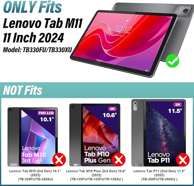 Backlit Keyboard Case for Lenovo Tab M11 2024 11 Inch TB-330FU Tablet, 7 Colors Light Detachable Wireless Keyboard with PU Leather Folio Cover Case for Lenovo Tab M11 11” 2024 Release