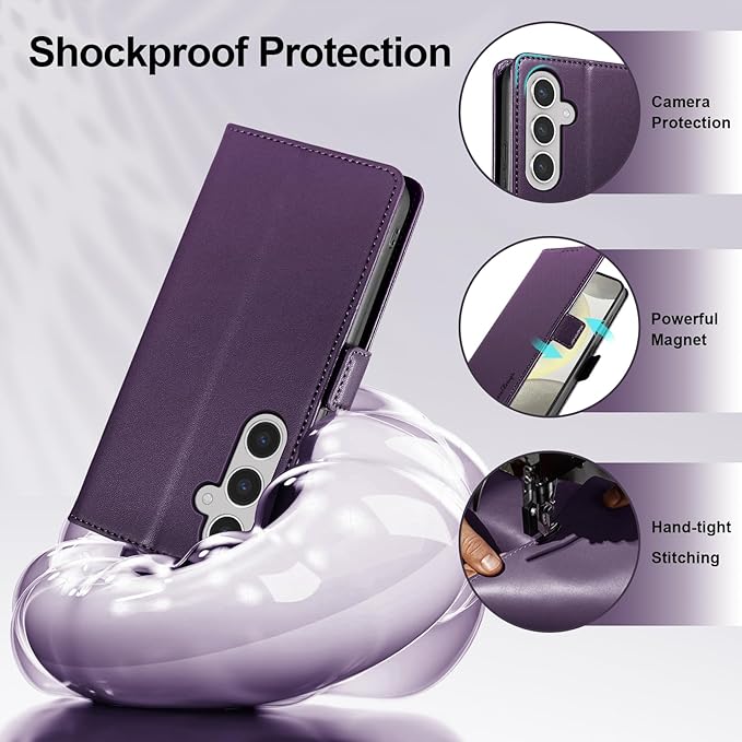 Wallet Flip Case for Samsung Galaxy S24 Plus/S24+ 5G - [RFID Blocking] Luxury PU Leather Card Holder Magnetic Phone Cover with Kickstand,Shockproof Protective Case,Purple