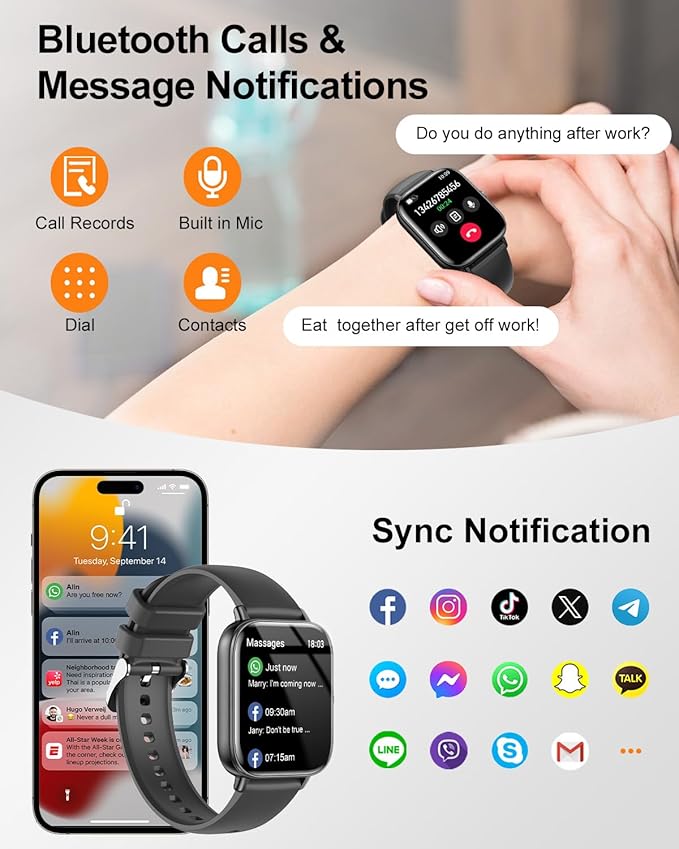 Smart Watch for Women with Bluetooth Call Answer/Dail,1.85" DIY Dial Fitness Watch with Heart Rate Sleep Monitor Step Counter 120+ Sports Modes Waterproof Women's Smart Watch for Android iOS (Black)