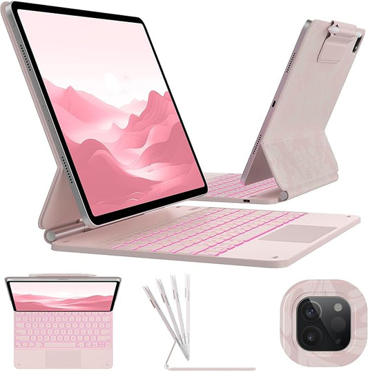 typecase Keyboard Case for iPad Air 13(M3 2025 / M2 2024) and iPad Pro 12.9（6th/5th//4th/3rd Gen,Magic Keyboard with 11-Colors Backlight,Built-in Trackpad,Pencil Holder,Light & Thin,Peach Pink