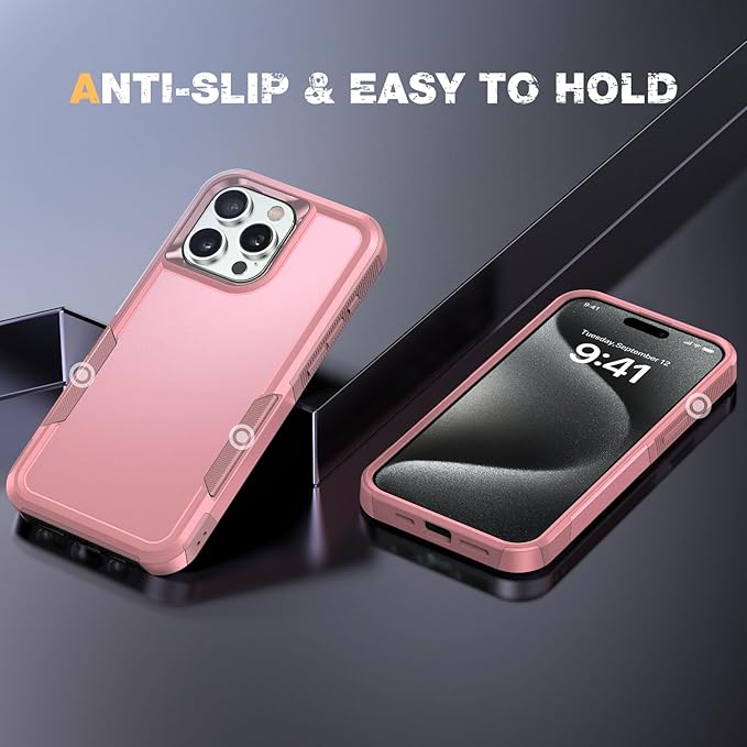 Diaclara Designed for iPhone 15 Pro Max Case, [with Privacy Screen Protector] [Anti Spy] [Military Grade Drop Protection] Heavy Duty Full-Body Shockproof Phone Case, Pink