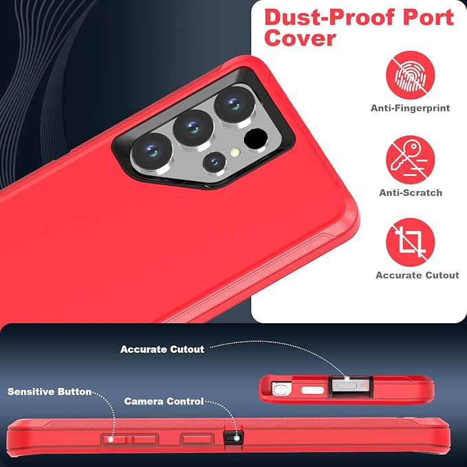 Designed for Samsung Galaxy S25 Ultra Case [with Privacy Screen Protector] 3-Layer Full Body Protection Rugged Shockproof Heavy Duty Phone Case Cover, Red/Black