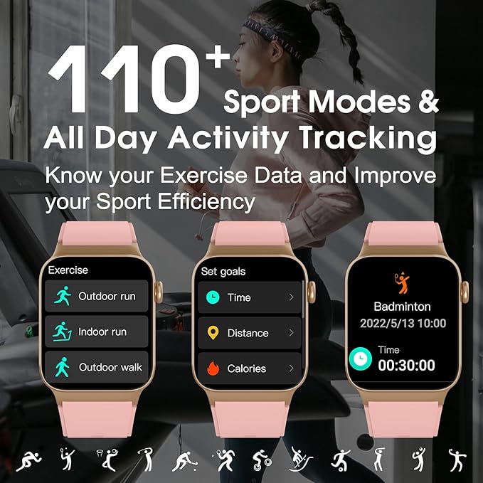 Smart Watch for Men Women Bluetooth Call, 1.85" HD Screen Smartwatch with Heart Rate/Sleep Monitor, 110+ Sport Modes Activity Trackers IP68 Waterproof, Fitness Watch Android iOS, Pink