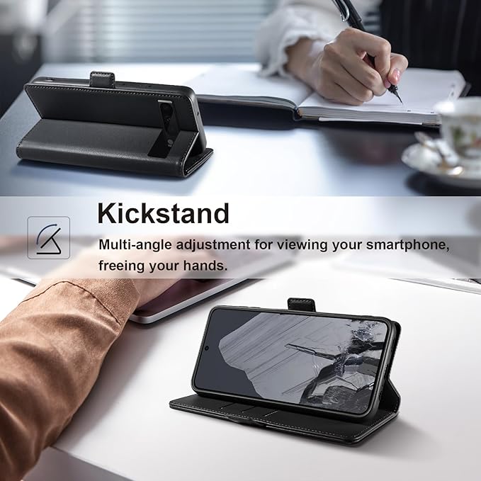 Wallet Flip Case for Google Pixel 8 Pro - [RFID Blocking] Luxury PU Leather Card Holder Magnetic Phone Cover with Kickstand,Shockproof Protective Case,Black