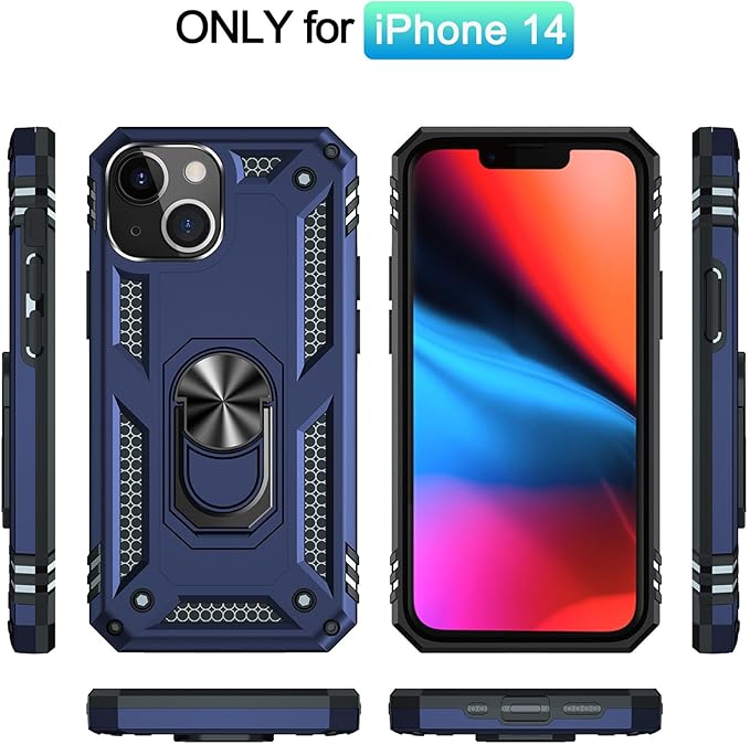 ADDIT Phone Case for iPhone 14 Case,with Kickstand Ring,Adjustable Stand,Military Grade,Heavy Duty Protection,Shockproof,Anti-Fingerprint,Support Magnet Car Mount,Blue