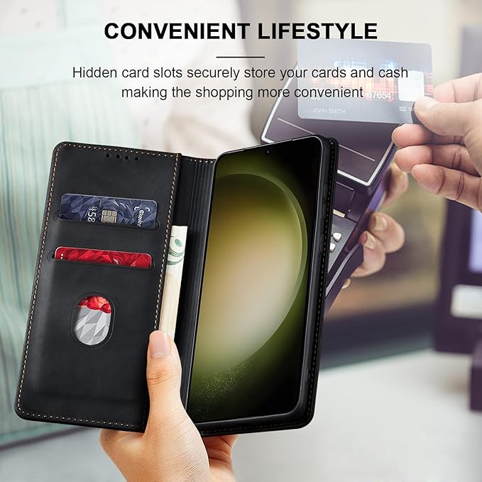 Jasonyu Flip Wallet Case for Samsung Galaxy S23 5G,Leather Magnetic Folio Cover with Card Holder,Kickstand - TPU Shockproof Durable Protective Phone Case,Black