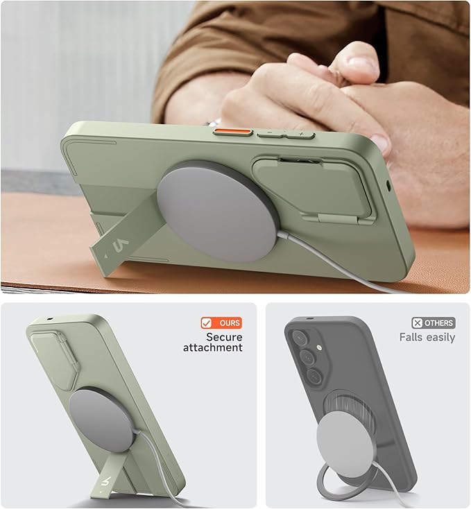 SURITCH for Samsung Galaxy S25+ Plus Phone Case, Magnetic Shockproof Protective Cover with Camera Cover & Adjustable Metal Kickstand for Galaxy S25+ Plus(2025)-Sage Green