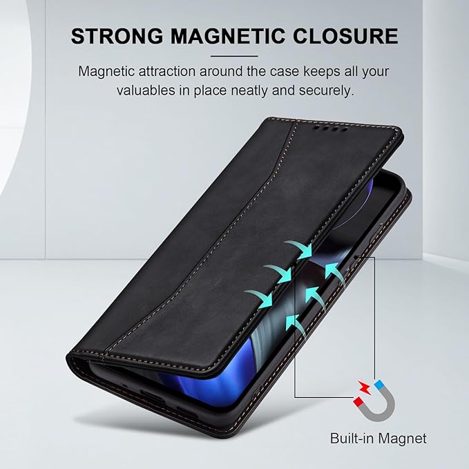 Jasonyu Flip Wallet Case for Google Pixel 9/9 Pro,Leather Magnetic Folio Cover with Card Holder,Kickstand - TPU Shockproof Durable Protective Phone Case,Black