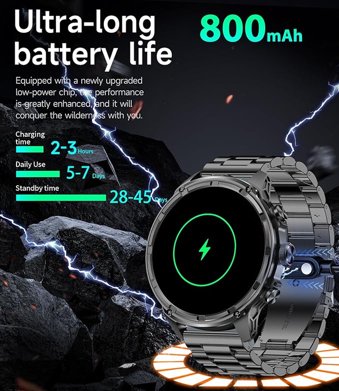 Smart Watches for Men (Bluetooth Call), 1.85" Extra Large Screen Smartwatch with LED Flashlight, 800mAh Extra-Long Battery, 100+ Sports Fitness Tracker Watch with Sleep for Android iOS