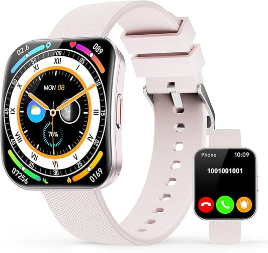Smart Watch for Men Women, Bluetooth Calls,1.85"HD AMOLED Curved Display Fitness Watch with Blood Pressure Sleep Heart Rate Monitor, AI Dial, AI Q&A,120+ Sports IP68 Waterproof Smartwatch, Light Pink