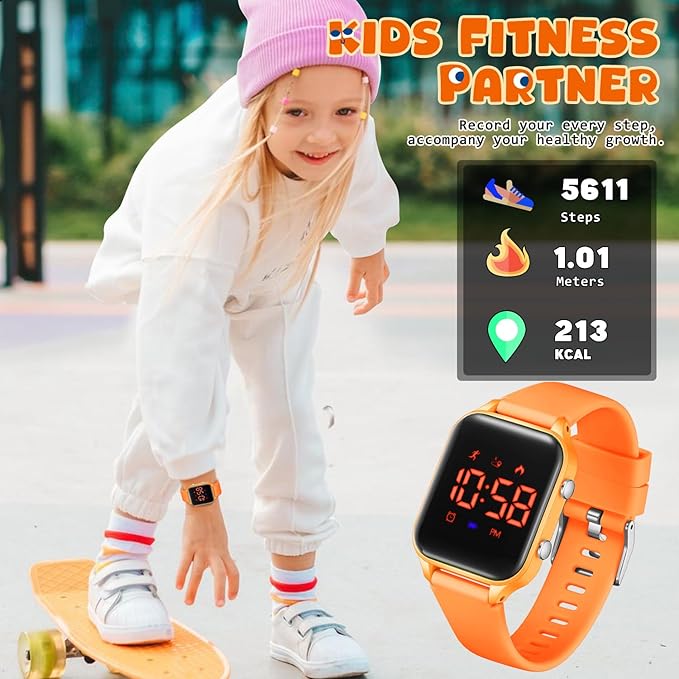 Kids Digital Watches for Boys Girls, Sports Watch with Fitness Tracker, Pedometer, Alarm Clocks, Stopwatch, No App Needed Waterproof Kids Watch, Gift for Teens Student Girls Boys Ages 5-14