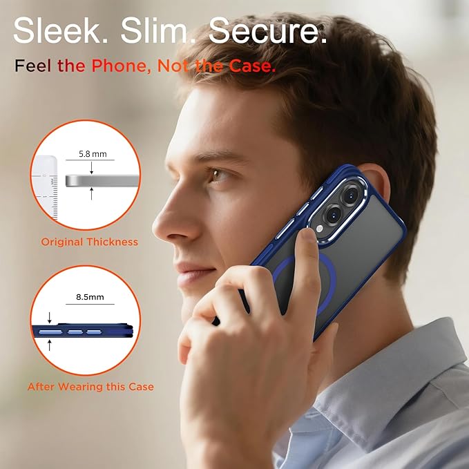 Case for Samsung Galaxy S25 Edge, Matte Translucent Magnetic Cover [Compatible with Magsafe] [Anti-Slip Grip], Military Grade Shockproof Hybrid Color Galaxy S25 Edge Phone Case (Darkblue)