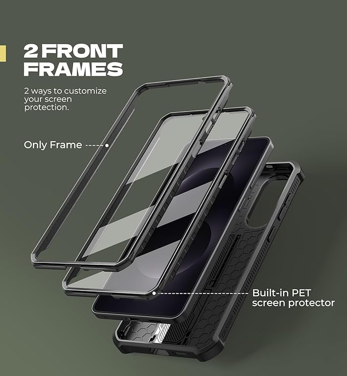 Dexnor for Samsung Galaxy S25 Edge Case with Upgraded Slide Camera Cover & 2 Front Frames & Built-in Screen Protector & Kickstand, Heavy-Duty Rugged Case Full-Body Bumper Protective Cover,Black