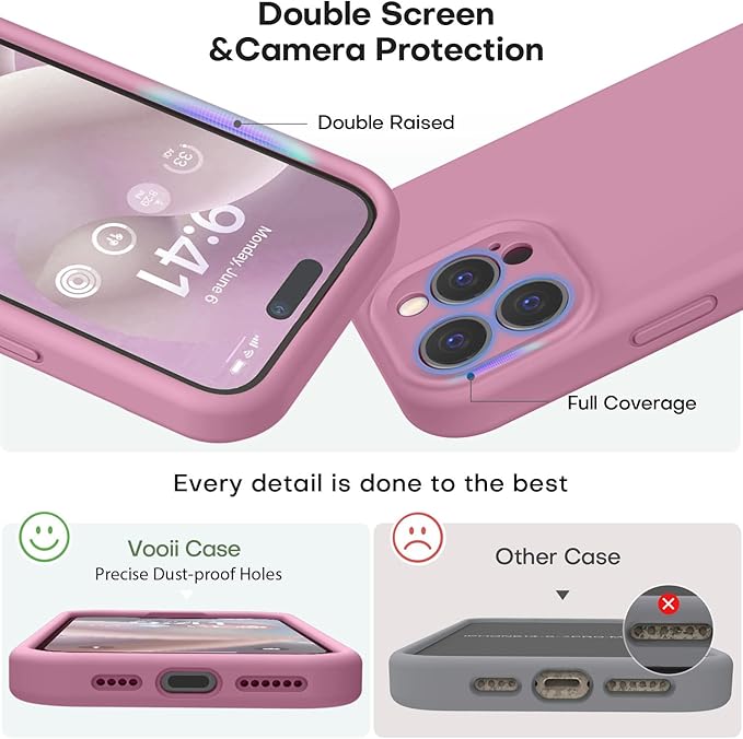 Vooii Compatible with iPhone 15 Pro Max Case, Upgraded Premium Silicone, [Camera Protection] [Soft Anti-Scratch Microfiber Lining] Shockproof Phone Case for iPhone 15 Pro Max 6.7" - Lavender Purple