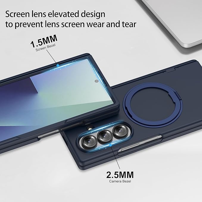 360° Rotatable Stand for Samsung Galaxy Z Fold 7 Case,Compatible with MagSafe, 16FT Mil-Grade Shockproof for Z Fold 7 Case 6.5"，Blue