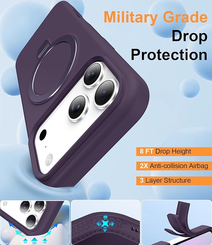ZHK Liquid Silicone Designed for iPhone 17 Pro Case with Magnet Stand, [Precise Camera Lens Protection][Mil-Grade Drop Shockproof][Soft Anti-Scratch Microfiber Lining] Slim Fit Cover, Purple