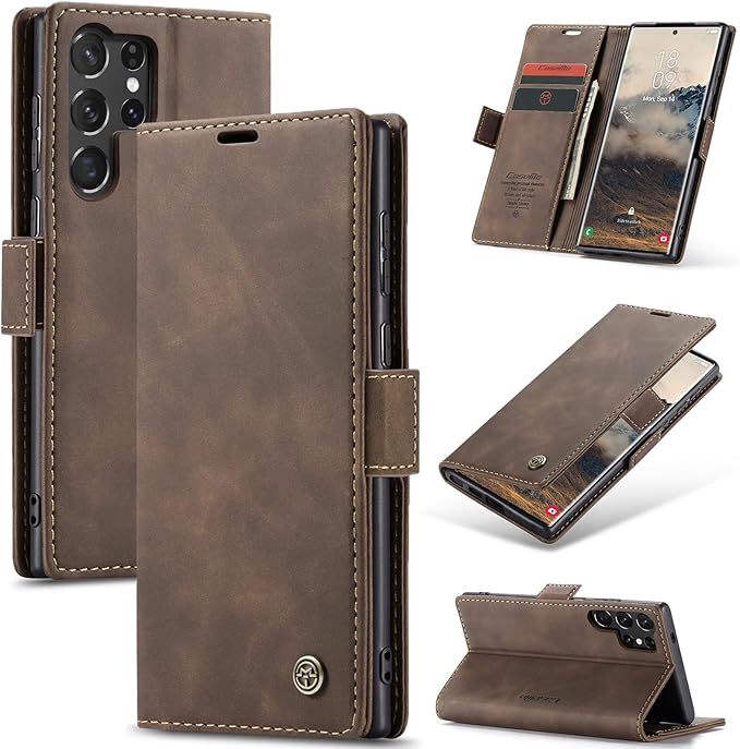 for Samsung Galaxy S25 Ultra Case, Flip Wallet Leather Case with Card Holder Magnetic Closure Shockproof Kickstand Protective Phone Cases Cover for Galaxy S25 Ultra, Coffee