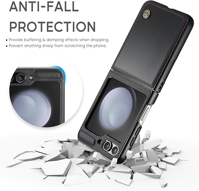 for Samsung Galaxy Z Flip 5 Case, Premium PU Leather Case Anti Scratch Slim Phone Shockproof Protective Phone Cover for Samsung Galaxy Z Flip5, Black