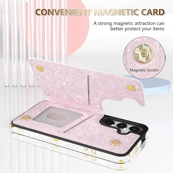 NNH Compatible with Samsung Galaxy S25 Wallet Case with RFID Blocking Card Slots Folio Flip PU Leather Kickstand Double Magnetic Clasp Design Cover for Galaxy S25(6.2 inch-White Little Daisy)