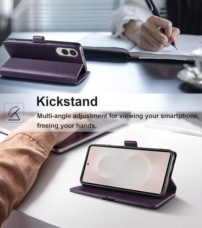 Wallet Flip Case for Samsung Galaxy S25 Edge 5G - [RFID Blocking] Luxury PU Leather Card Holder Magnetic Phone Cover with Kickstand,Shockproof Protective Case,Purple