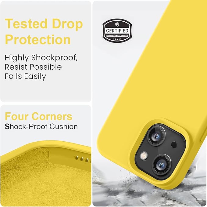 Vooii Compatible with iPhone 14 Case,[Silky Touch Premium Liquid Silicone] [Soft Anti-Scratch Microfiber Lining], Ultra Slim Shockproof Protective Case for iPhone 14 - Yellow