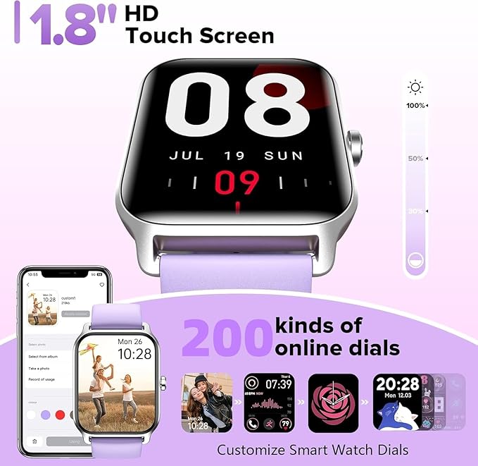 Smart Watches for Women Men, 2025 Smartwatch 1.8'' Alexa Fitness Tracker Smart Watch Compatible for Android iPhone with Bluetooth Call (Answer/Make), IP68 Waterproof Heart Rate/Sleep/SpO2 Monitor 110+