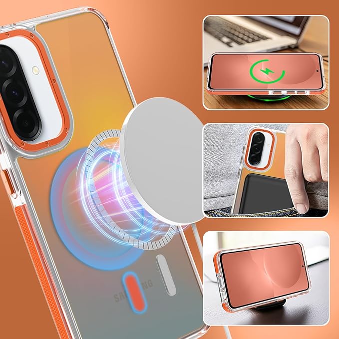 MOWIME Magnetic Case for Samsung Galaxy A36 5G [Compatible with Magsafe] [Cute Fashion Fluorescent Design] [1 Screen Protector] Slim Translucent Matte Case for Galaxy A36 5G 6.7", Orange