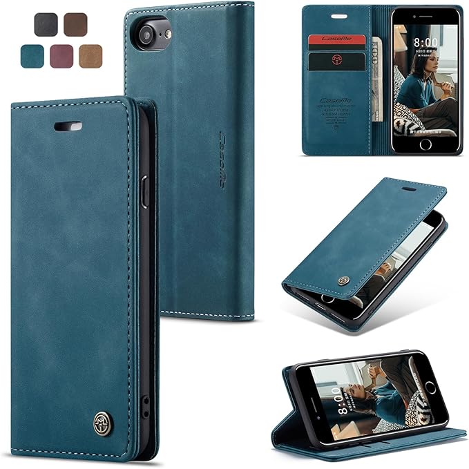 for iPhone 6 / 6S Case, Flip Wallet Leather Case with Card Holder Magnetic Closure Shockproof Kickstand Protective Phone Cases Cover for iPhone 6S,Blue-Green