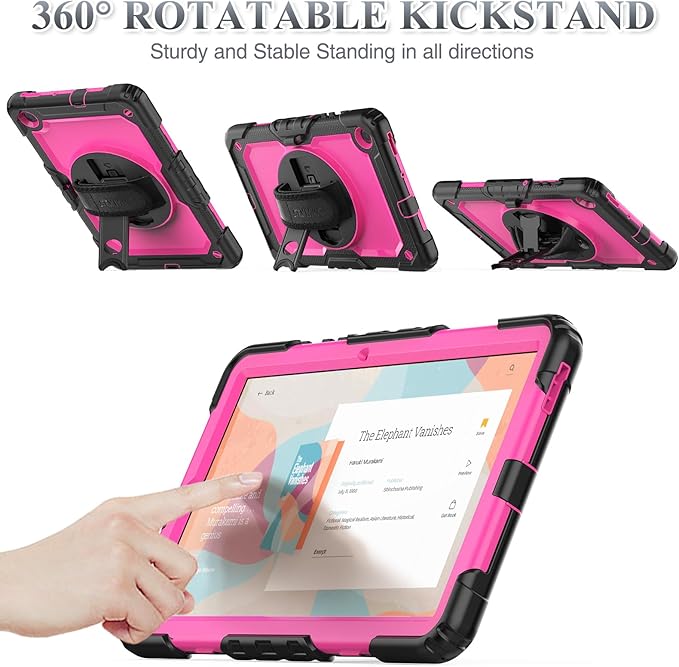 SEYMAC stock Case for Samsung Galaxy Tab S6 Lite 10.4’’ (2024-2020) with Screen Protector Pencil Holder [360° Rotating Hand Strap] &Stand, Drop-Proof Case for Galaxy Tab S6 Lite Tablet, Pink/Black