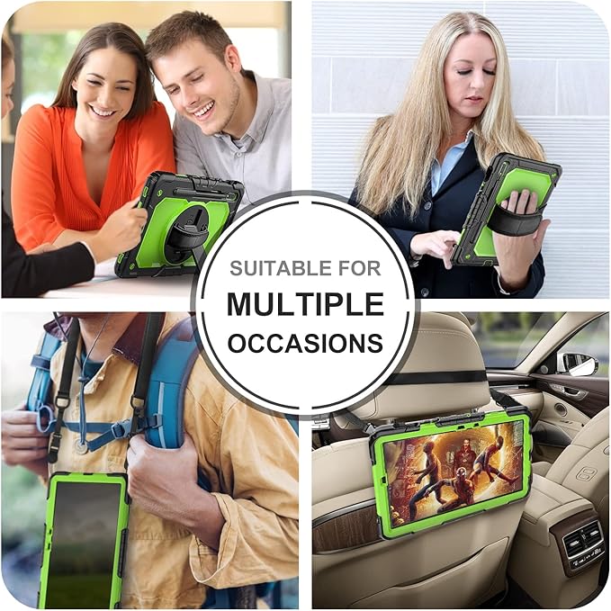 Case for Samsung Galaxy Tab S8/S7 11-inch 5G Tablet Case 2022/2020 [with Tempered Glass Screen Protector], 360° Rotating Kickstand/Hand & Shoulder Strap/S Pen Holder (Green)