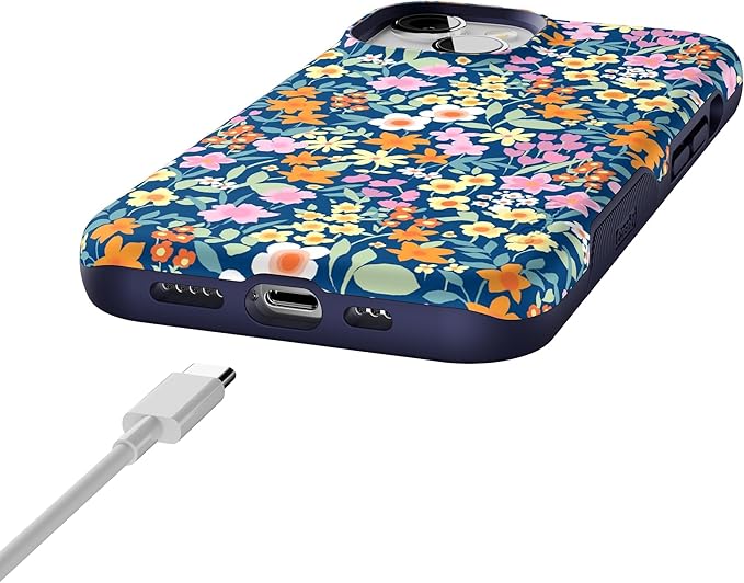 Casely iPhone 14 Case | Full Bloom | Navy Floral | Compatible with MagSafe | Bold Protective Design