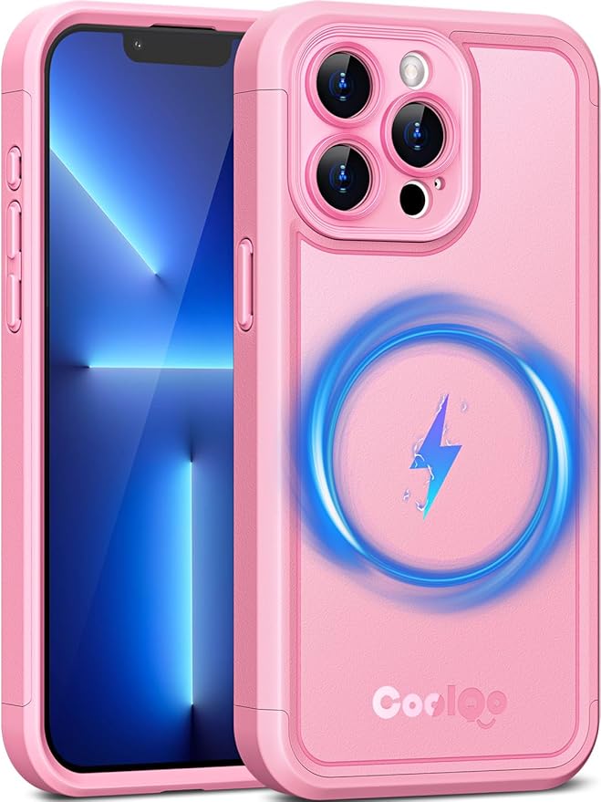 COOLQO Magnetic for iPhone 13 Pro Max Case, Compatible with MagSafe, Dual Layer Design Military Grade Protection, Translucent Matte Scratch-Resistant Back Protective Shockproof Phone Case, Pink