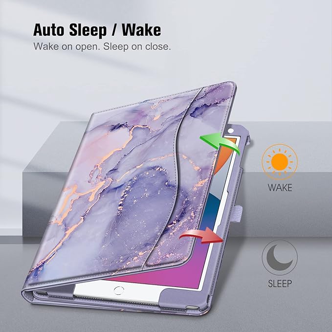 Fintie Case for iPad 9th / 8th / 7th Generation (2021/2020/2019) 10.2 Inch - [Corner Protection] Multi-Angle Viewing Stand Cover with Pocket & Pencil Holder, Auto Sleep Wake, Lilac Marble