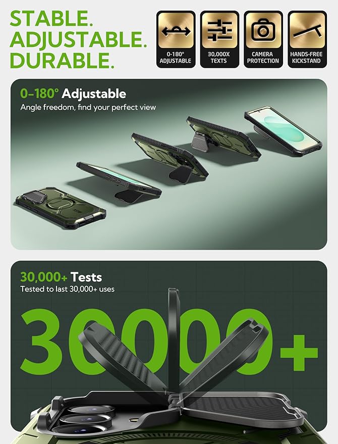 i-Blason for Samsung Galaxy S25 Plus Case with Camera Cover Stand [MagSafe Compatible] [Built-in Screen Protector] Full-Body Military-Grade Protection Rugged Magnetic Phone Case for S25 Plus, Green