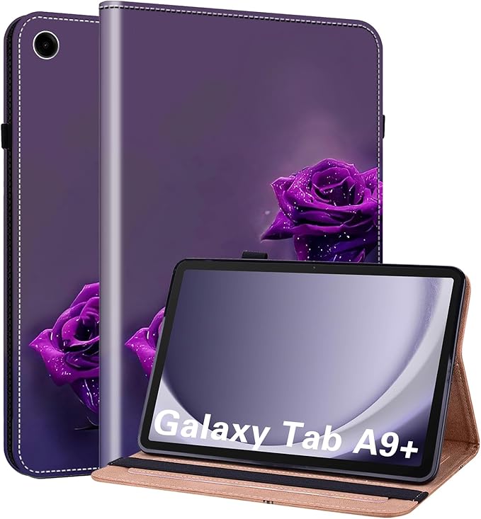 ALILANG Case for Samsung Galaxy Tab A9 Plus 11 Inch Case 2023 with Stylus, Shockproof Folding Stand Cover for Samsung Tab A9+ (SM-X210/X216/X218) Tablet Cases -Purple Rose