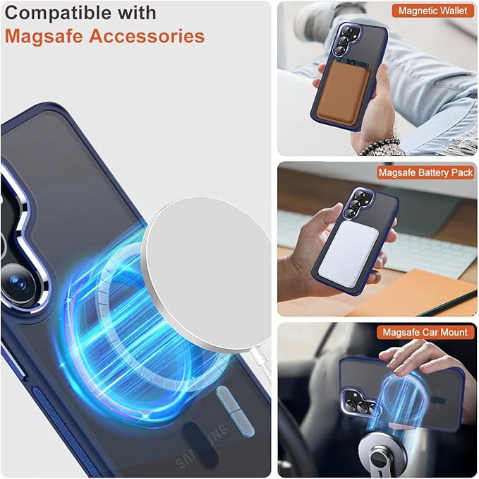 Case for Samsung Galaxy S25, Anti-Slip S25 Cover Compatible with Magsafe [Mil-Grade Shockproof] [Metal Camera Frame], Ultra Thin Translucent Matte Texture Galaxy S25 Phone Case (Darkblue)