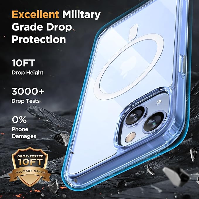 Miracase Magnetic for iPhone 13 Case 6.1 inch (Compatible with MagSafe)（with 2X Screen Protectors） Military-Grade Protection, Anti-Fingerprint Translucent Matte Phone Case Cover, Clear Blue