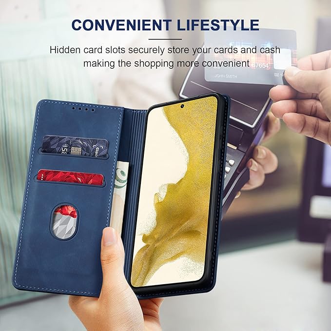 Jasonyu Flip Wallet Case for Samsung Galaxy S22 Plus,Leather Magnetic Folio Cover with Card Holder,Kickstand - TPU Shockproof Durable Protective Phone Case,Blue