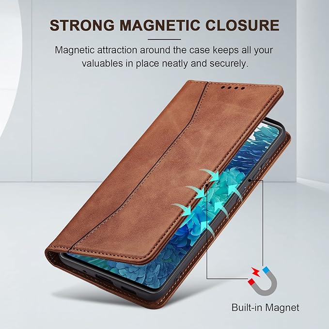 Jasonyu Flip Wallet Case for Samsung Galaxy S20 FE 5G,Leather Magnetic Folio Cover with Card Holder,Kickstand - TPU Shockproof Durable Protective Phone Case,Brown