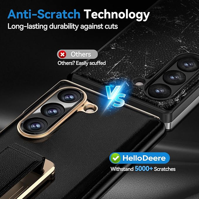 for Samsung Galaxy Z Fold 7 Case with Kickstand,【Military Grade Drop Protection】【Hinge Protection with Camera Cover】, Full Body Cover Shockproof Phone Case for Z Fold 7 Leather Case, Black