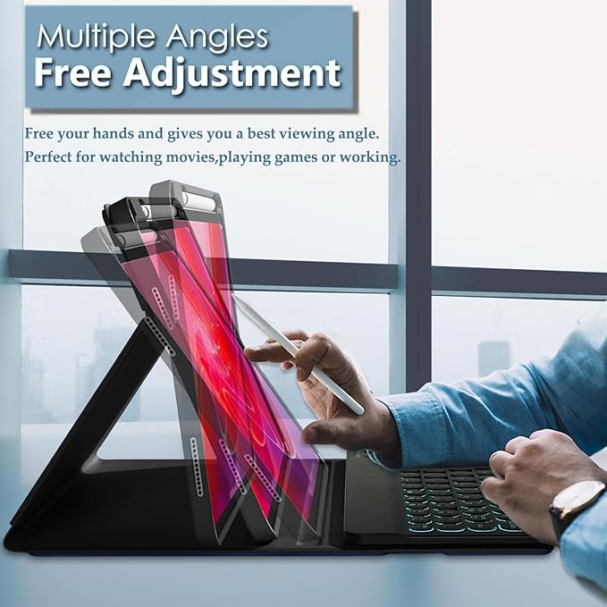 Backlit Keyboard Case for Lenovo Tab M11 2024 11 Inch TB-330FU Tablet, 7 Colors Light Detachable Wireless Keyboard with PU Leather Folio Cover Case for Lenovo Tab M11 11” 2024 Release