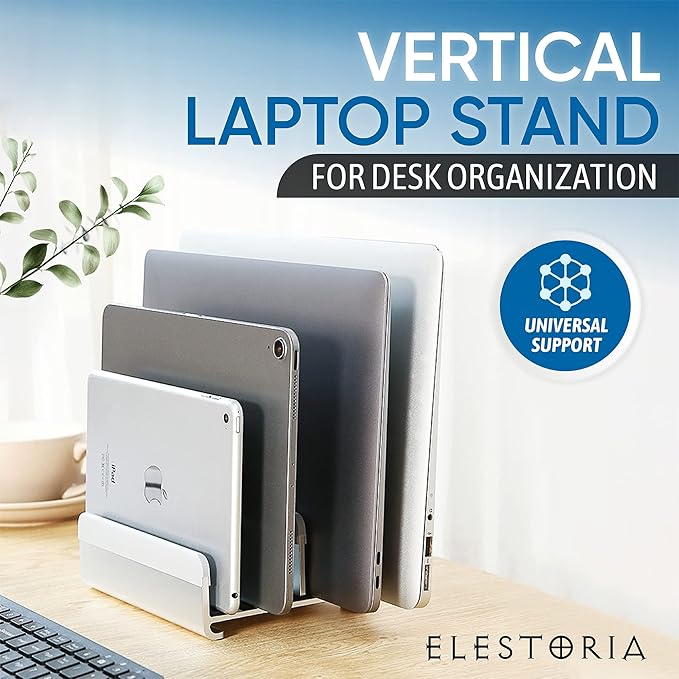 Elestoria Adjustable Laptop Stand - Fits 5 Devices, Modern Design, Tool Free Adjustment, Protective & Stable