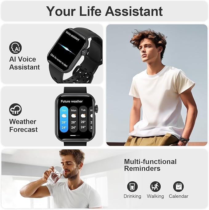 Smart Watches for Men Women 1.83" HD Display Activity Fitness Tracker Smartwatches for Android iOS Phones with Bluetooth Call/Heart Rate/Blood Pressure/Sleep Monitor/100+ Sport/IP67 Waterproof, Black